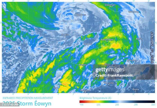 storm eowyn 20250124 precipitation map united kingdom - weather radar stock illustrations