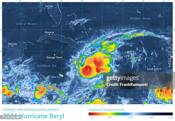 hurricane beryl 20240703 precipitation map caribbean sea - weather radar graphic stock illustrations