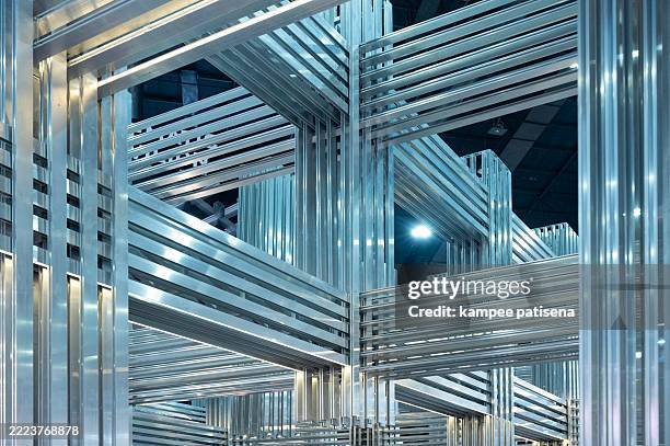 a large metal structure with many thin metal rods - storefront-for-art-and-architecture stock pictures, royalty-free photos & images