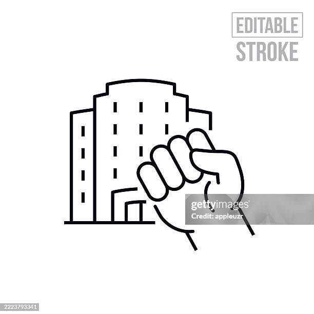 raised fist in protest against corporate greed thin line icon - editable stroke - equal pay stock illustrations