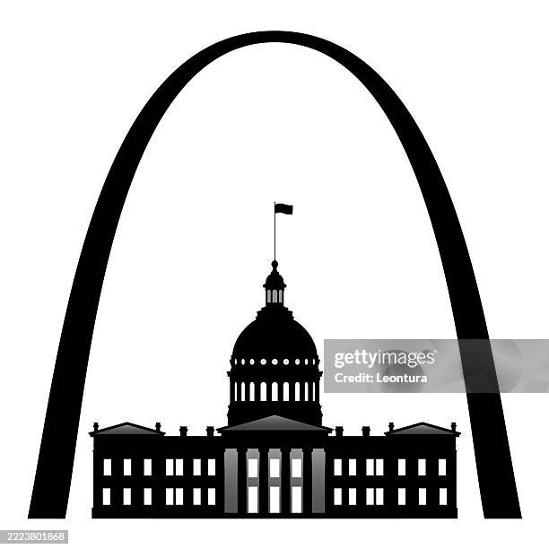 altes gerichtsgebäude und gateway arch, saint louis - bogen architektonisches detail stock-grafiken, -clipart, -cartoons und -symbole