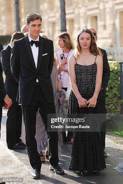 Ben Sylvester Strautmann and Princess Alexandra of Hanover arrive at the Bal D'Ete At The Musée Des Arts Décoratifs on July 06, 2025 in Paris, France.