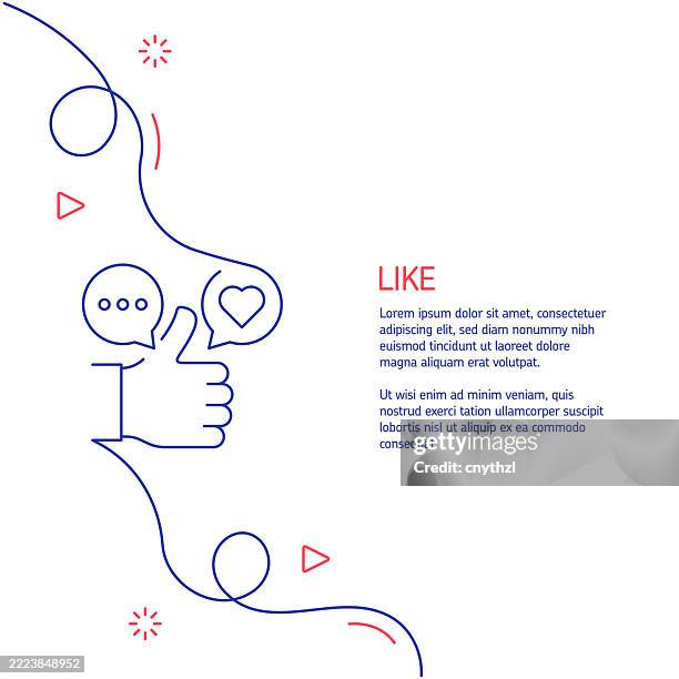 continuous line drawing of like icon. hand drawn symbol vector illustration. minimalist design with thin blue and red lines. - blogging stock illustrations