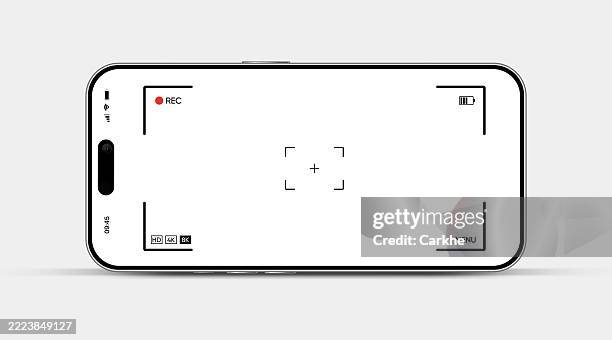 smartphone camera interface design, grid, ui buttons and controls in high quality smartphone. vector eps10 - video camera screen stock illustrations