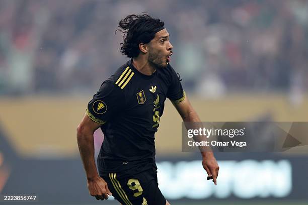 Raúl Jiménez of the Mexico celebrates after scoring a goal in the first half during the finals of the CONCACAF Gold Cup 2025 between the United...