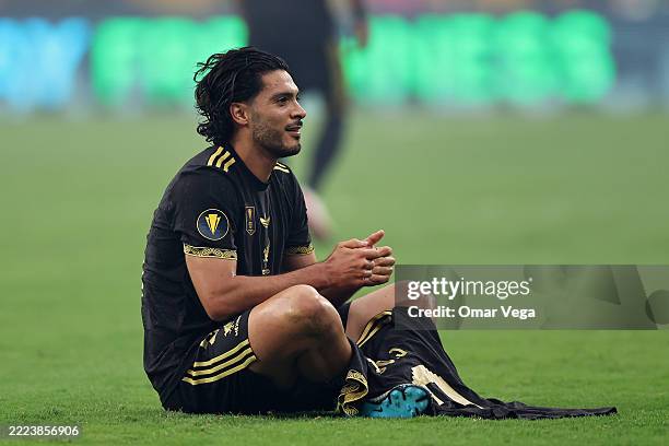 Raúl Jiménez of the Mexico celebrates after scoring a goal with a jersey of former teammate Diogo Jota during the finals of the CONCACAF Gold Cup...