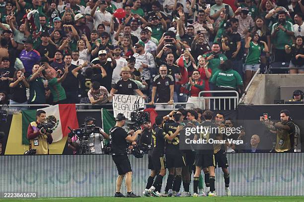 Edson Álvarez of the Mexico celebrates with teammates after scoring a goal in the second half during the finals of the CONCACAF Gold Cup 2025 between...