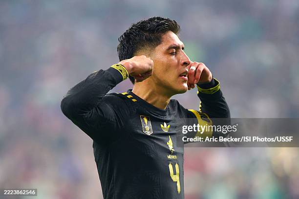 Edson Alvarez of Mexico celebrates scoring during the second half against the United States during the finals of the CONCACAF Gold Cup 2025 at NRG...