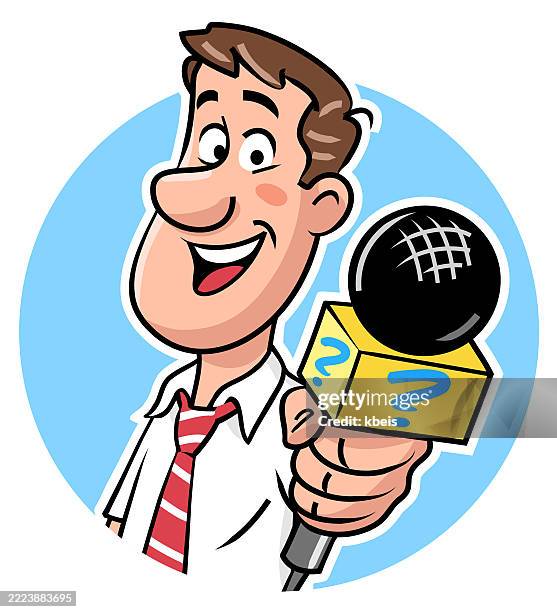 male reporter with microphone asking questions - interview microphone stock illustrations