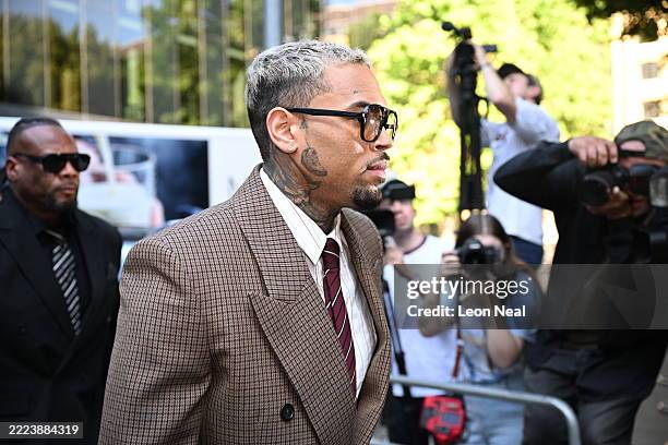 Singer Chris Brown arrives at Southwark Crown Court on July 11, 2025 in London, England. The R&B singer is facing charges of causing grievous bodily...