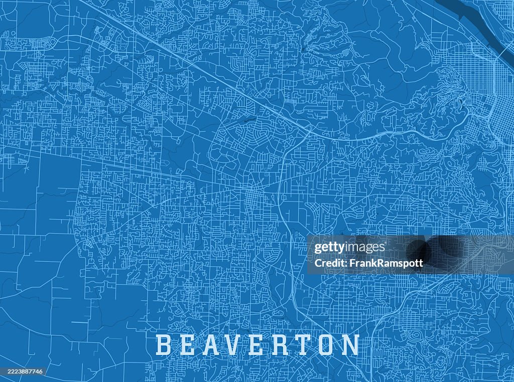 Beaverton OR City Vector Road Map Blue Horizontal