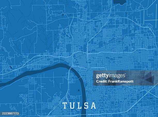 tulsa ok city vector road map blue horizontal - tulsa stock illustrations