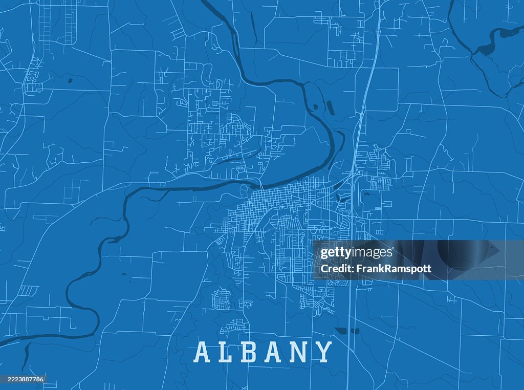Albany OR City Vector Road Map Blue Horizontal