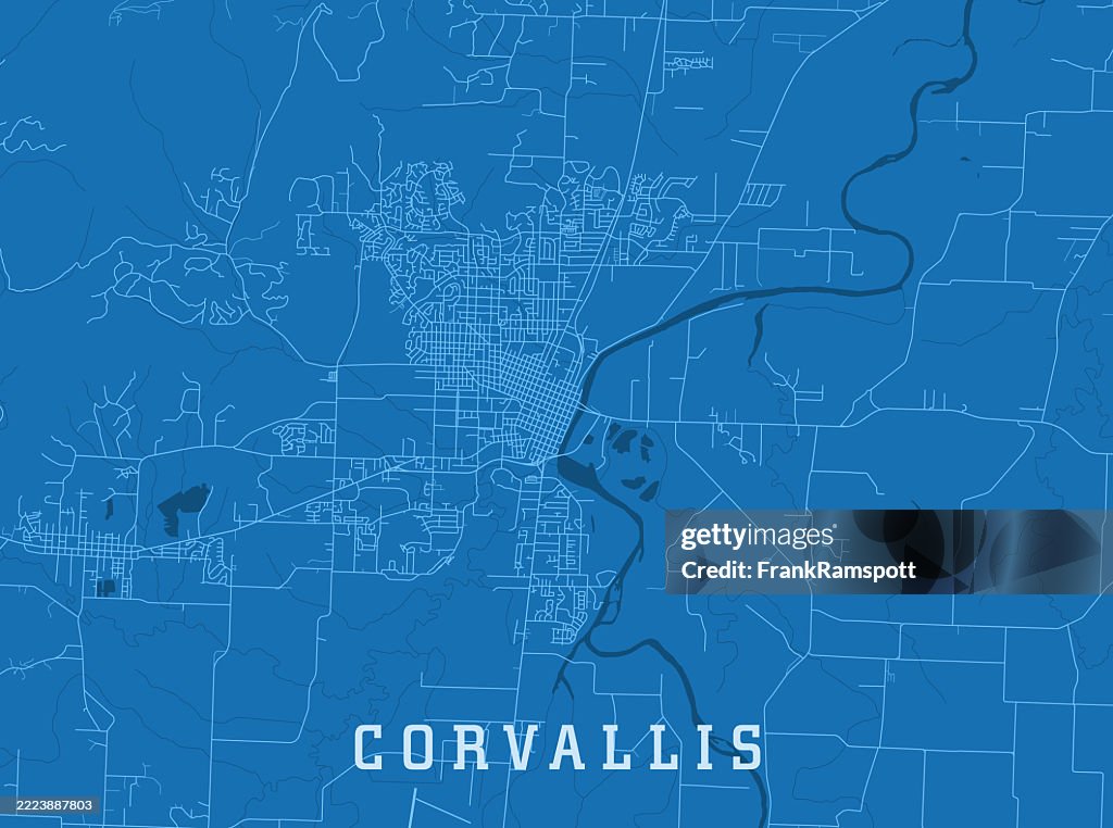 Corvallis OR City Vector Road Map Blue Horizontal
