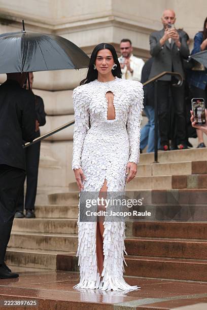 Dua Lipa attends the Schiaparelli Haute Couture Fall/Winter 2025/2026 show as part of Paris Fashion Week on July 07, 2025 in Paris, France.