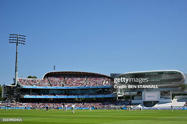 India's Mohammed Siraj bowls to England's captain Ben Stokes on the second day of the third cricket test match between England and India at Lord's...