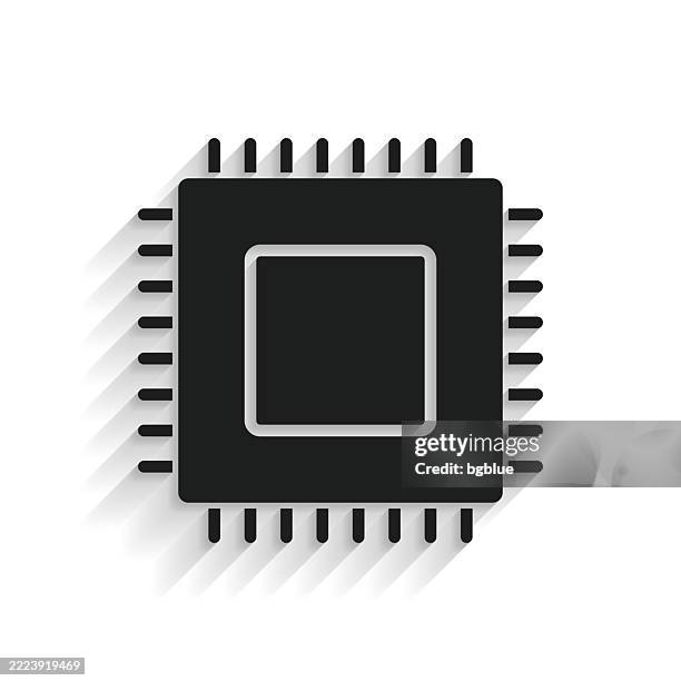 microchip. icon with long shadow on white background - semiconductor stock illustrations