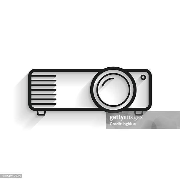 projector. line icon with long shadow on white background - overhead projector screen stock illustrations