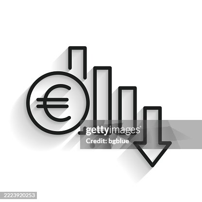 Euro rate decrease. Line icon with long shadow on white background Euro rate decrease. Line icon with long shadow on white background
