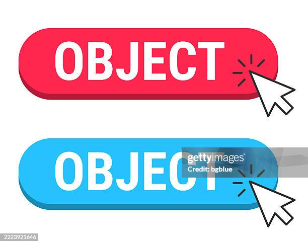 object - red and blue buttons with cursor on white background - web article icon stock illustrations