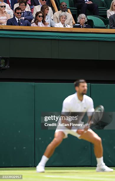 Former tennis player, Roger Federer, is seen in the Royal Box during the Gentlemen's Singles fourth round match between Alex De Minaur of Australia...