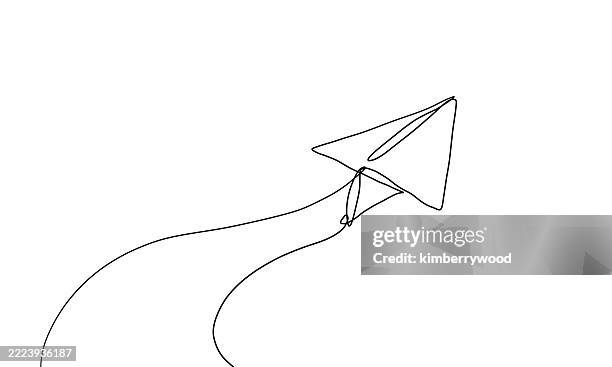 papaer plane - continuous line art stock illustrations
