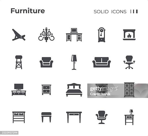 möbel-icon-set. schwarze silhouetten-symbole. - kronleuchter stock-grafiken, -clipart, -cartoons und -symbole