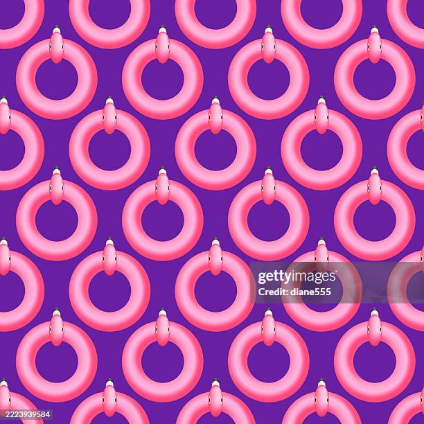 fun flamingo pool floater tillable background pattern - pool top view stock illustrations