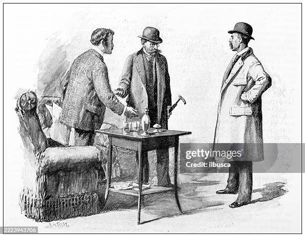 three men - magazine table stock illustrations