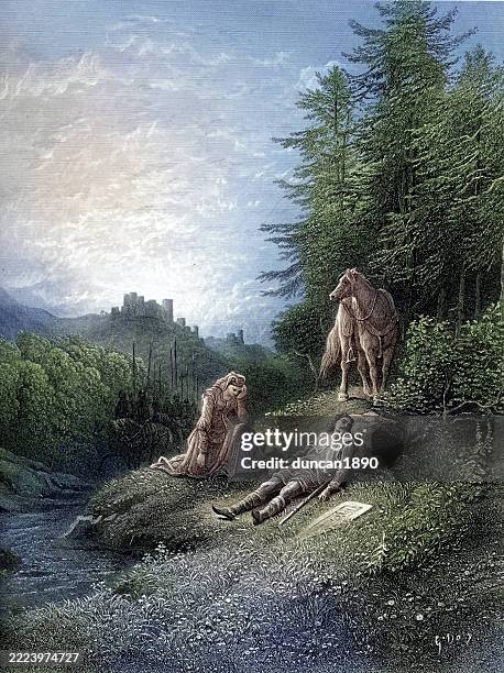 arthurian legend: enid tends geraint - enid oklahoma stock illustrations