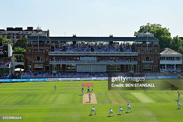 England's Jofra Archer bowls to India's captain Shubman Gill on the second day of the third cricket test match between England and India at Lord's...