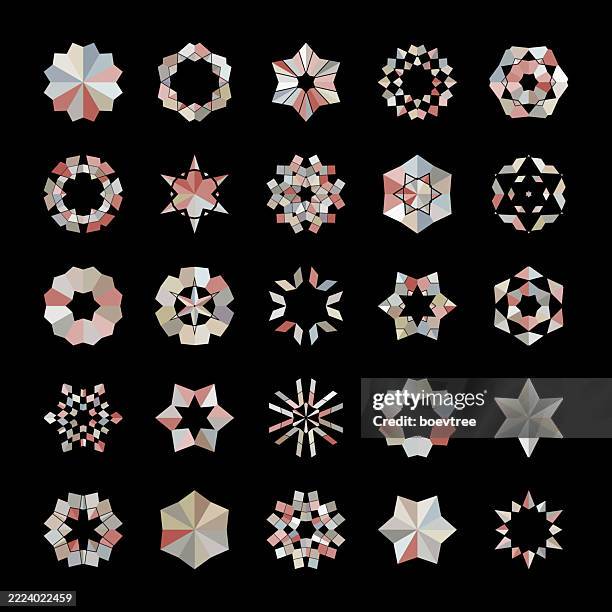 abstract colors floral pattern icon set on black background - color blocking set stock illustrations