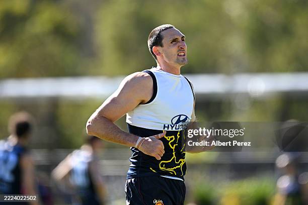 Oscar McInerney of the Lions during a Brisbane Lions AFL training session at Brighton Homes Arena on July 08, 2025 in Ipswich, Australia.