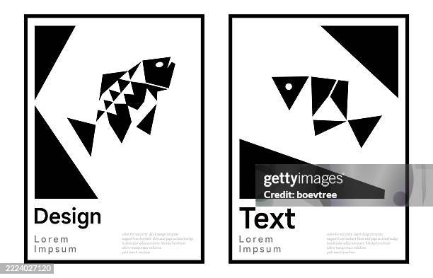 abstract black geometric fish modern art design template background collection - colour block background stock illustrations