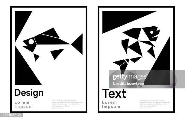 abstract black geometric fish modern art design template background collection - color block stock illustrations
