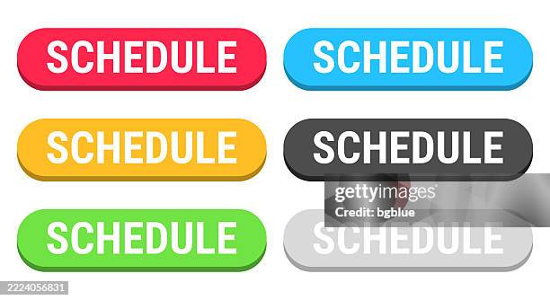 schedule - colorful 3d click web buttons on blank background - orange web button stock illustrations