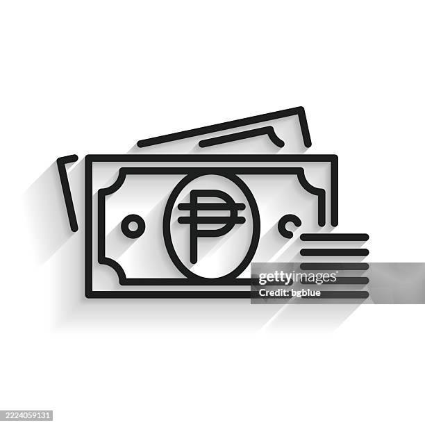 peso - cash money. line icon with long shadow on white background - peso sign 3d stock illustrations