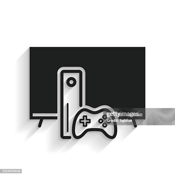 tv with game console. icon with long shadow on white background - remote desktop stock illustrations