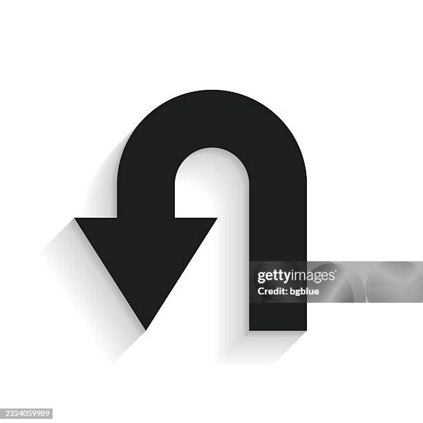 u-turn direction arrow. icon with long shadow on white background - reverse icon stock illustrations