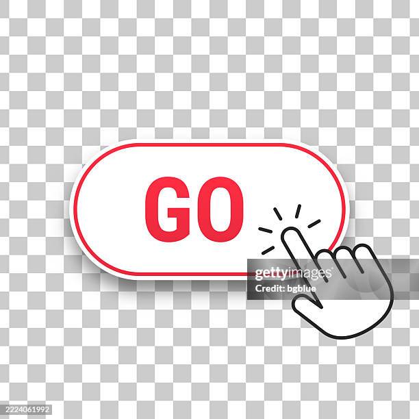 go - 3d click web button with hand cursor on blank background - go button stock illustrations