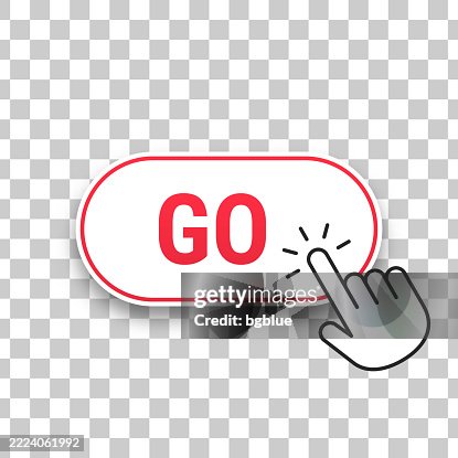 Go - 3D click web button with hand cursor on blank background Go - 3D click web button with hand cursor on blank background