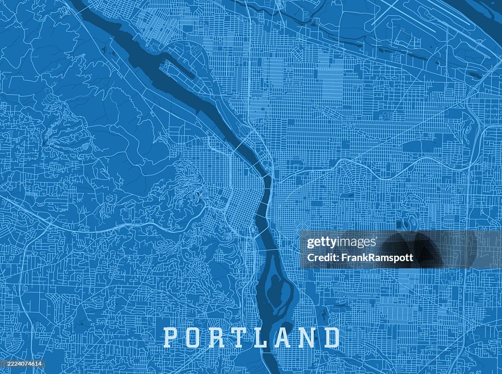 Portland OR City Vector Road Map Blue Horizontal