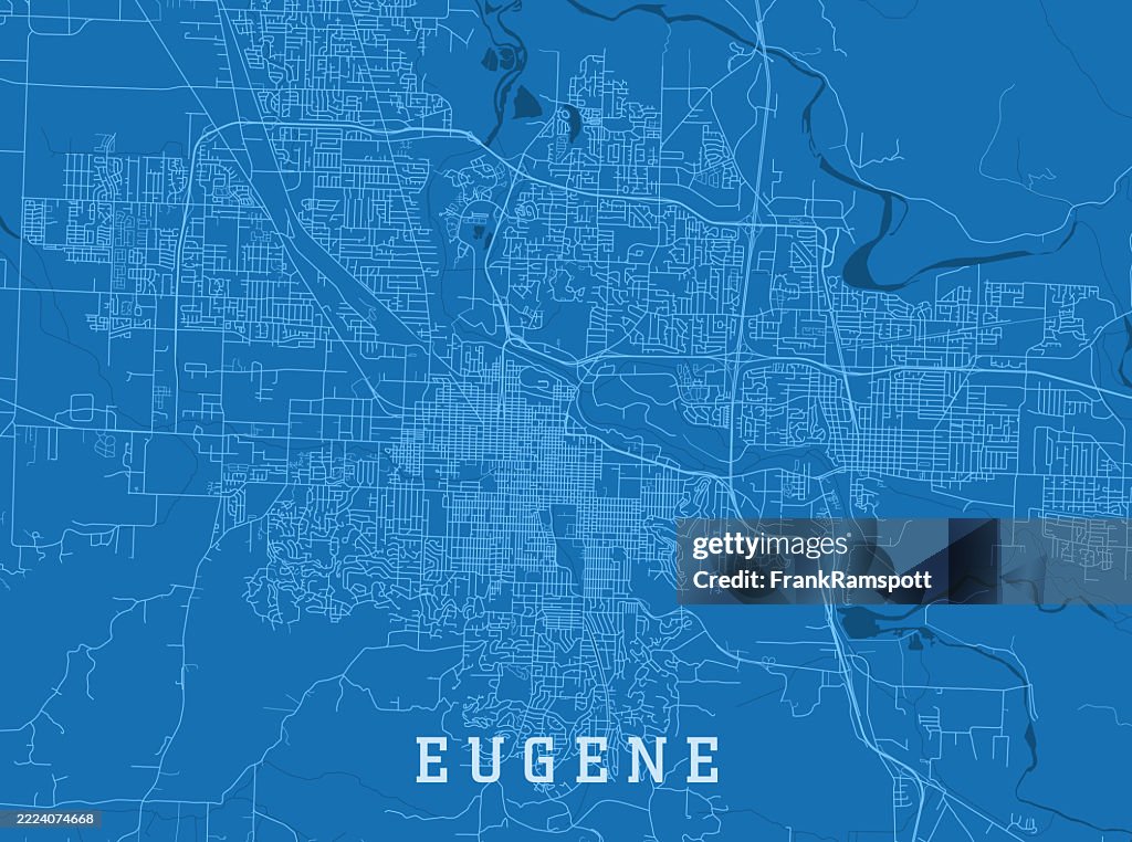 Eugene OR City Vector Road Map Blue Horizontal
