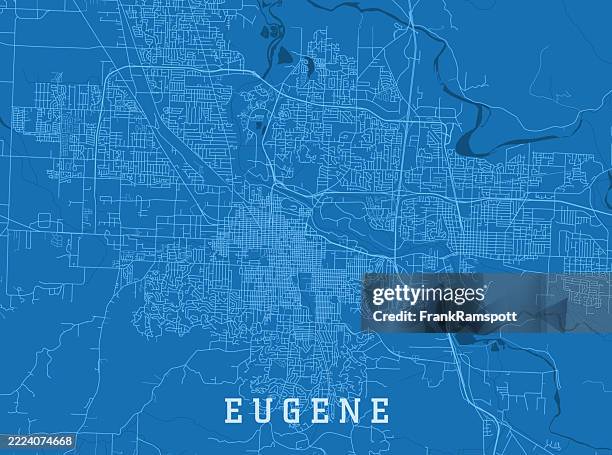 eugene or city vector road map blue horizontal - willamette river stock illustrations