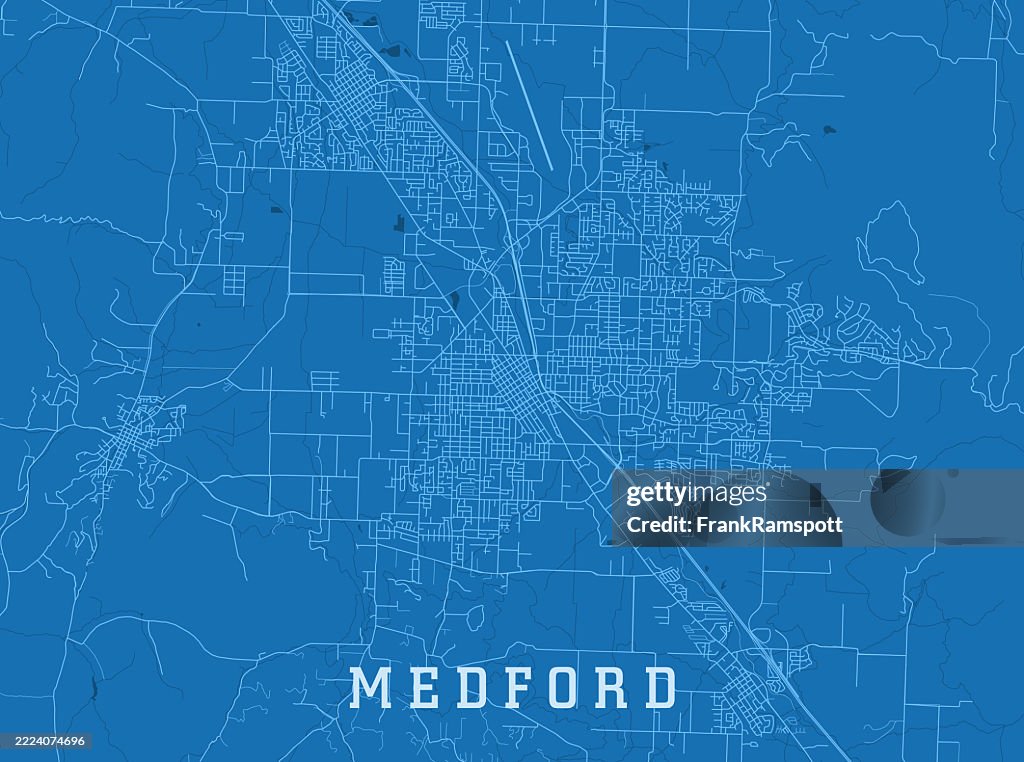 Medford OR City Vector Road Map Blue Horizontal