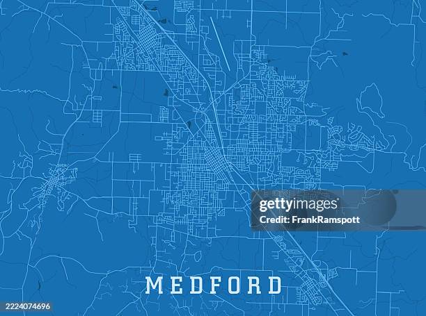 medford or city vector road map blue horizontal - medford oregon stock illustrations
