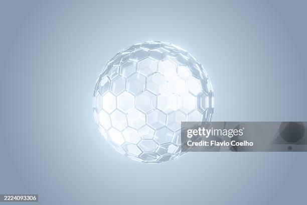 crystalline glowing hexagon sphere - hexagonal crystals stock pictures, royalty-free photos & images