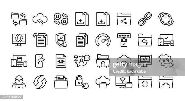 stockillustraties, clipart, cartoons en iconen met file sharing line icon set. group of object. - bestanden delen