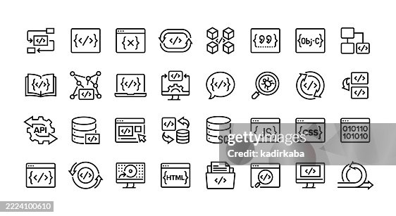 Coding Line Icon Set. Group Of Object. Coding Line Icon Set. Group Of Object.