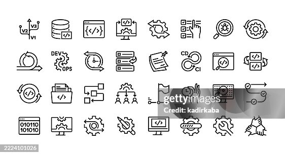 Software Management Line Icon Set. Group Of Object. Coding, Computer, Big Data, Devops, Workflow. Software Management Line Icon Set. Group Of Object. Coding, Computer, Big Data, Devops, Workflow.